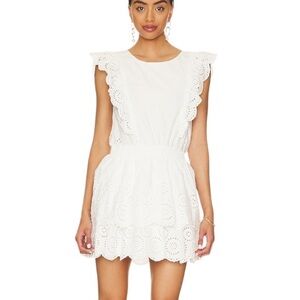 LN Steve Madden Jayden Optic White Scalloped Eyelet Lace Ruffle Mini Dress - L